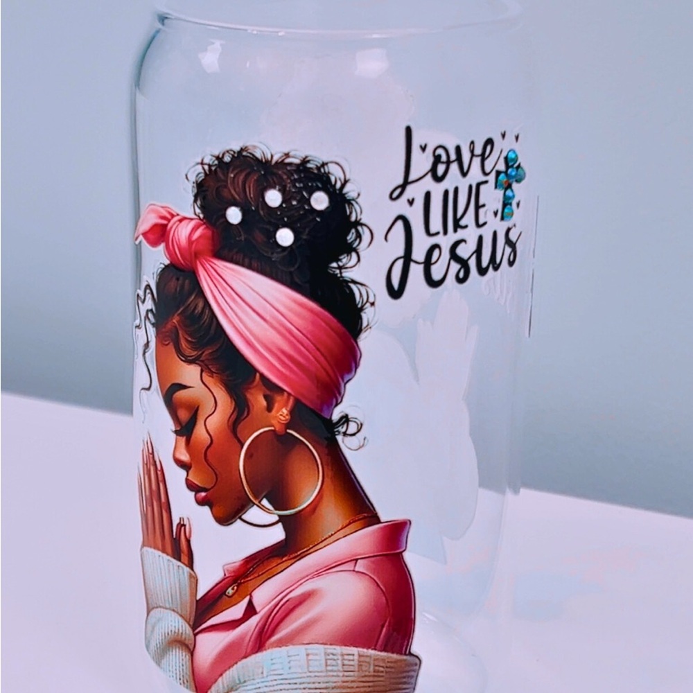 Love Like Jesus Glass Tumbler - Pink Design